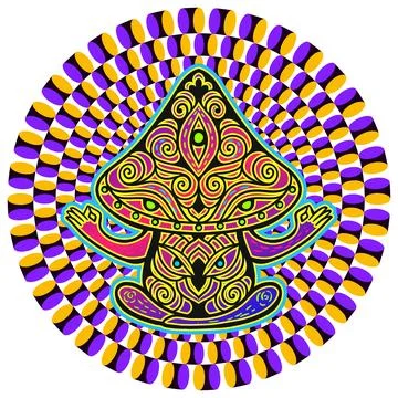 Magic Mushrooms. Psychedelic pattern fluorescent, neon Stock Illustration