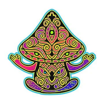 Magic Mushrooms. Psychedelic pattern fluorescent, neon Stock Illustration