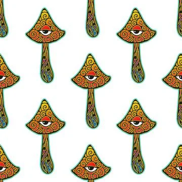 Magic Mushrooms. Psychedelic pattern fluorescent, neon Stock Illustration