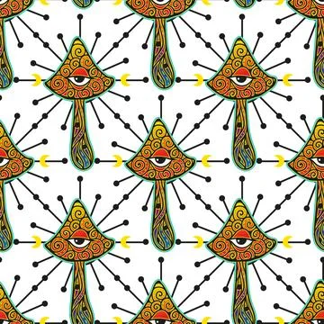 Magic Mushrooms. Psychedelic pattern fluorescent, neon Stock Illustration