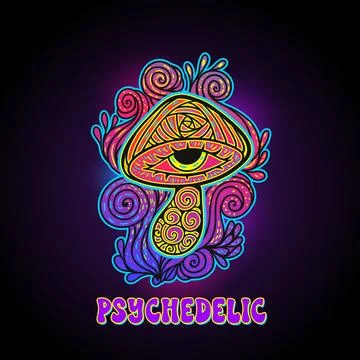 Magic Mushrooms. Psychedelic pattern fluorescent, neon Stock-Illustration