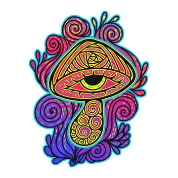 Magic Mushrooms. Psychedelic pattern fluorescent, neon Stock Illustration