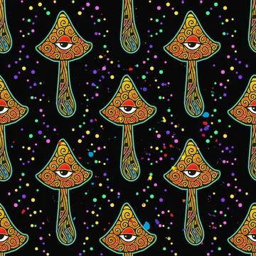 Magic Mushrooms. Psychedelic pattern fluorescent, neon Stock-Illustration