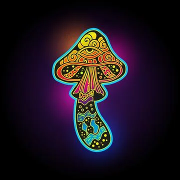 Magic Mushrooms. Psychedelic pattern fluorescent, neon Stock Illustration