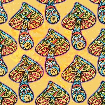 Magic Mushrooms. Psychedelic pattern fluorescent, neon Stock Illustration