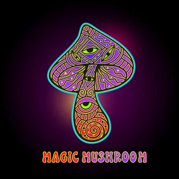 Magic Mushrooms. Psychedelic pattern fluorescent, neon Illustrazione stock