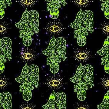 Magic Mushrooms. Psychedelic pattern fluorescent, neon Illustrazione stock