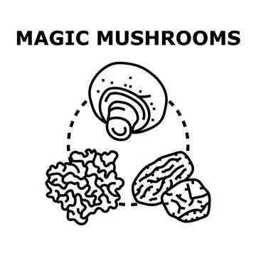 Magic mushrooms psychedelic trip natural mind altering concept Stock Illustration
