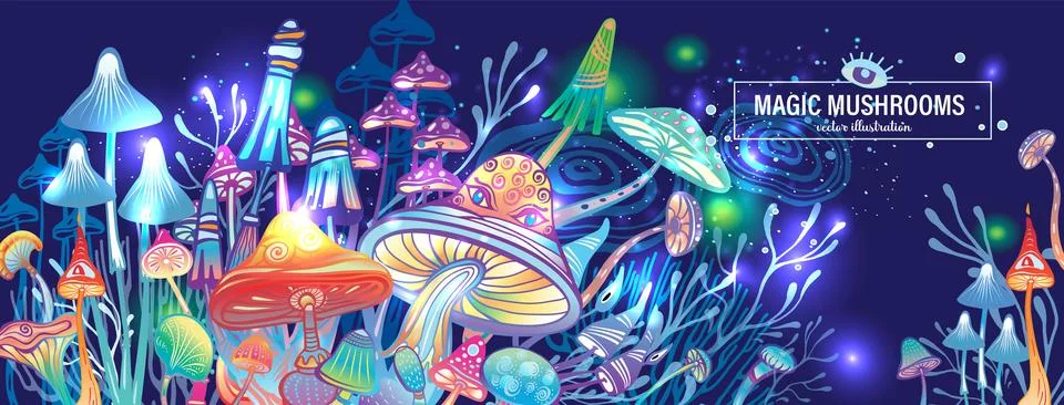 Magic mushrooms of various shape Stock Illustration