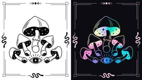Magic mushrooms vector emblem design 스톡 일러스트