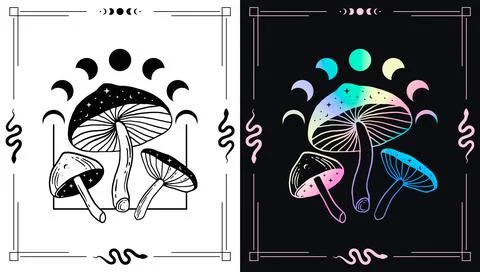 Magic mushrooms vector emblem design 스톡 일러스트