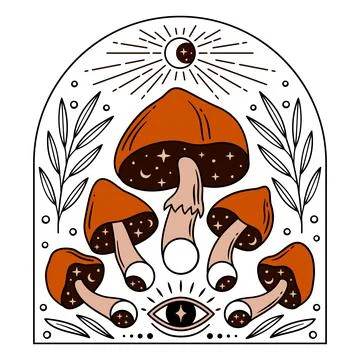 Magic mushrooms vector emblem design 스톡 일러스트
