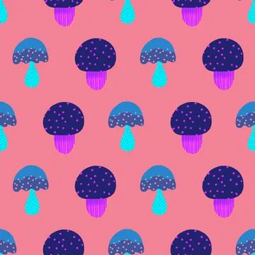 Magic mushrooms vector repeat pattern Illustrazione stock