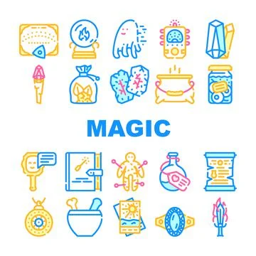 Magic Mystery Objects Collection Icons Set Vector Illustrazione stock