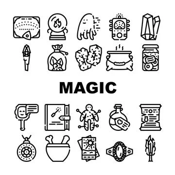 Magic Mystery Objects Collection Icons Set Vector 스톡 일러스트