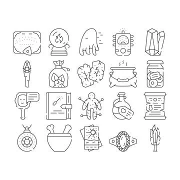 Magic Mystery Objects Collection Icons Set Vector Stock Illustration