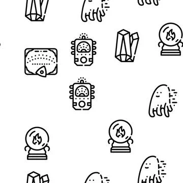Magic Mystery Objects Vector Seamless Pattern Stock Illustration