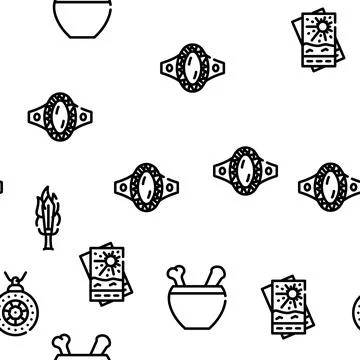 Magic Mystery Objects Vector Seamless Pattern Stock Illustration