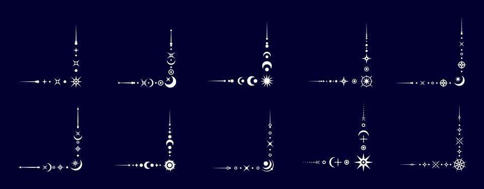 Magic mystic celestial border corners with moon Stock Illustration