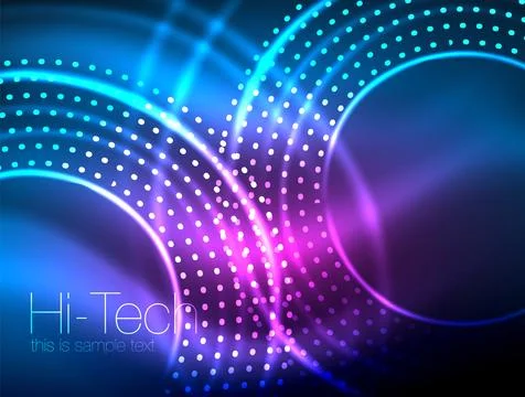 Magic neon circle shape abstract background, shiny light effect template for web Illustrazione stock