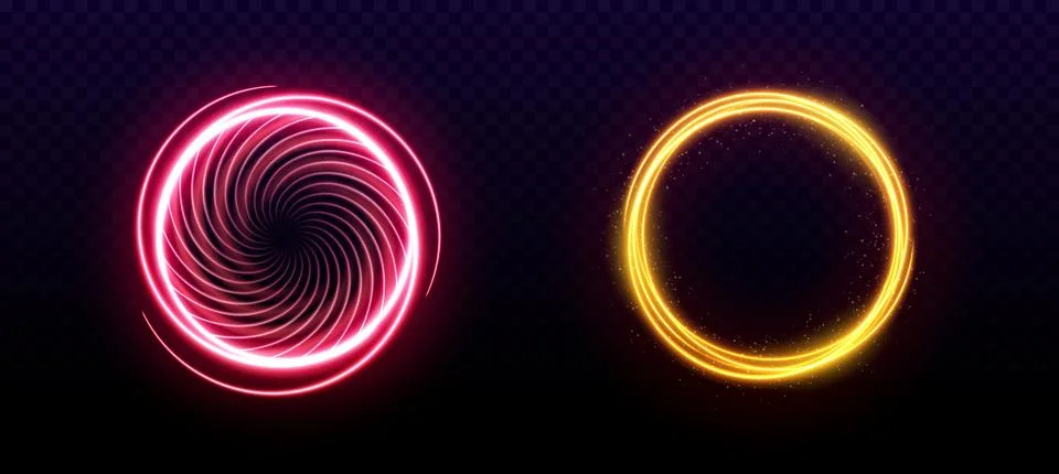 Magic neon light circle portal with glow effect Illustrazione stock