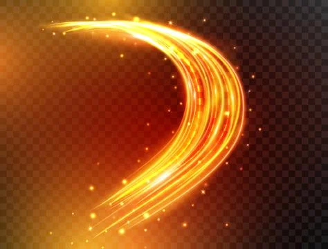 Magic neon light lines. Glowing fire curves with sparkles isolated on transpa Stock Illustration