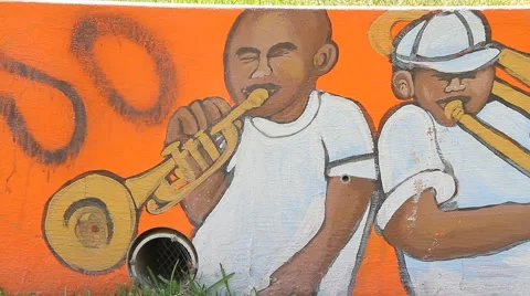 Magic New Orleans: Beatiful Slider Shot of Street Art in the Treme Video stock 56348586