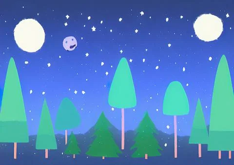 Magic nigh or evening landscape flat illustration. Stock Illustration