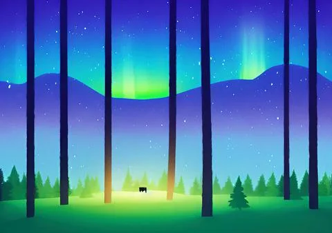 Magic nigh or evening landscape flat illustration. Stock Illustration