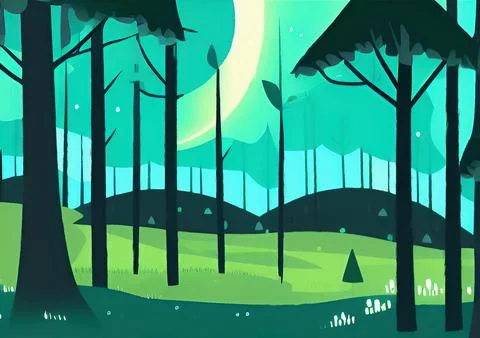 Magic nigh or evening landscape flat illustration. Stock Illustration