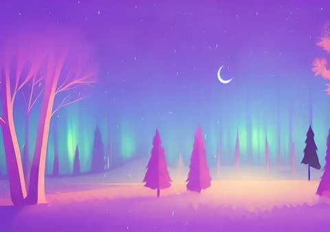 Magic nigh or evening landscape flat illustration. Stock Illustration