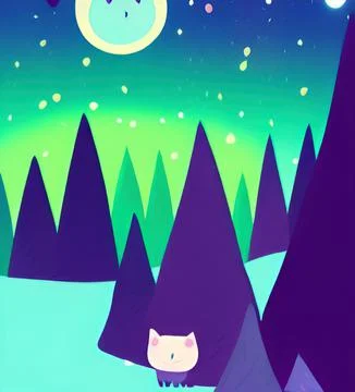 Magic nigh or evening landscape flat illustration. Stock Illustration