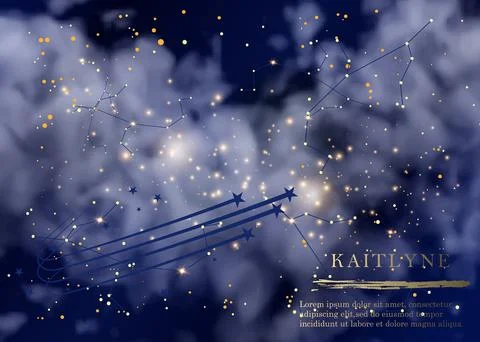 Magic night dark blue sky with sparkling stars vector wedding invitation Stock Illustration
