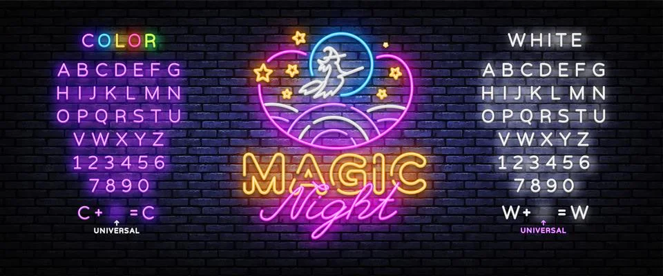 Magic Night Neon sign Vector. Magic Show neon poster, design template, modern Stock Illustration