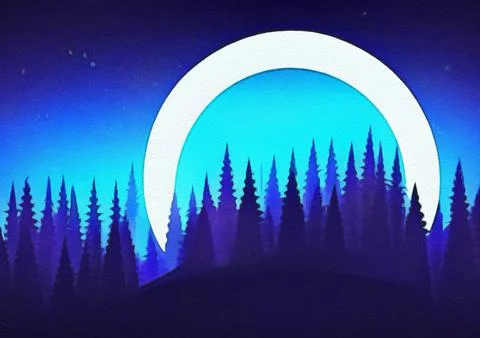 Magic night or evening landscape flat illustration Stock Illustration