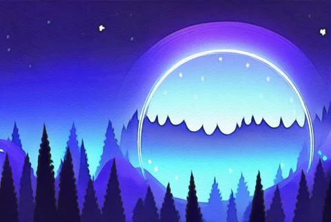 Magic night or evening landscape flat illustration Stock Illustration