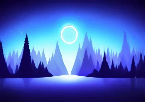 Magic night or evening landscape flat illustration Stock Illustration