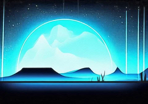 Magic night or evening landscape flat illustration Stock Illustration