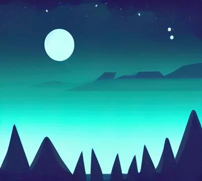 Magic night or evening landscape flat illustration Stock Illustration