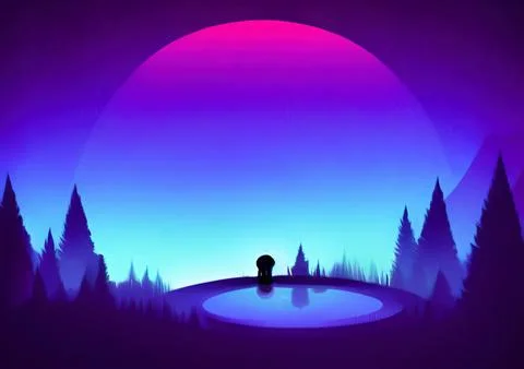 Magic night or evening landscape flat illustration Stock Illustration