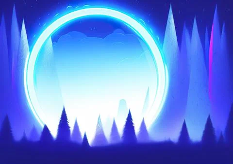 Magic night or evening landscape flat illustration Stock Illustration