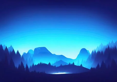 Magic night or evening landscape flat illustration Stock Illustration