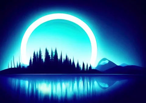 Magic night or evening landscape flat illustration Stock Illustration