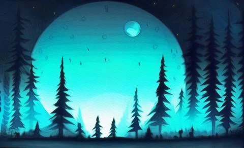 Magic night or evening landscape flat illustration Stock Illustration