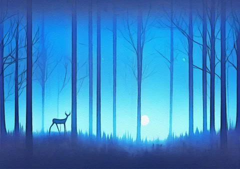 Magic night or evening landscape flat illustration Stock Illustration