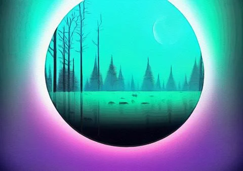 Magic night or evening landscape flat illustration Stock Illustration