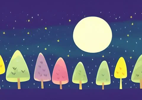 Magic night or evening landscape flat illustration Stock Illustration