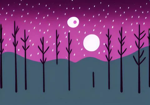 Magic night or evening landscape flat illustration Stock Illustration