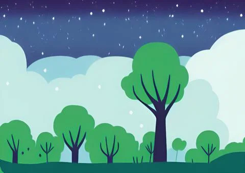 Magic night or evening landscape flat illustration Stock Illustration