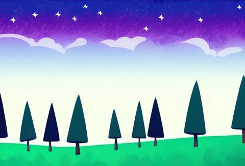 Magic night or evening landscape flat illustration Stock Illustration